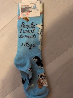 Blue Q Women’s Crew Socks - Light Blue Dog Print